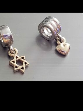 Pandora Silver Heart and Star David Dangle Charms - 2tone With 14k